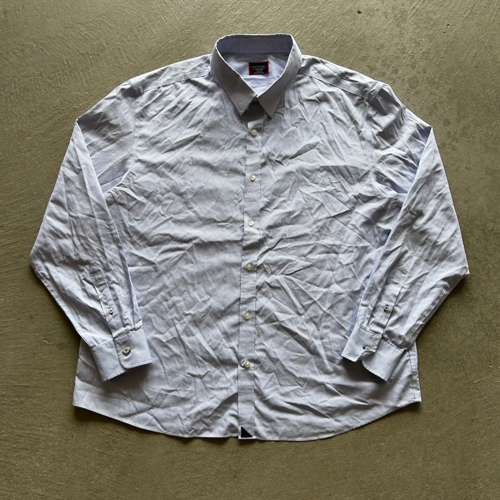 UNTUCKit Bordeaux WF Shirt Mens 3XL Blue White Striped Wrinkle Free Long Sleeve